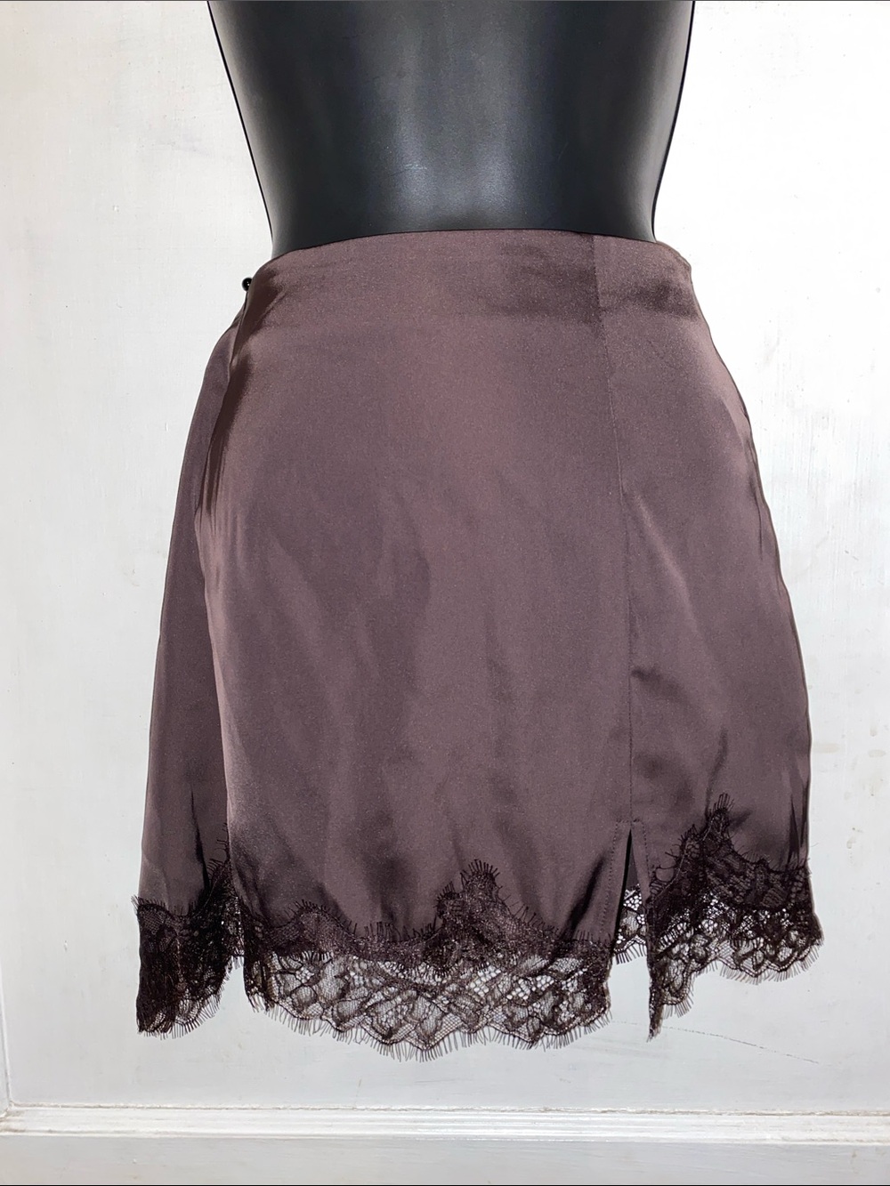 Brit The Label polyester Lace Trim Brown Mini Skirt Size L new